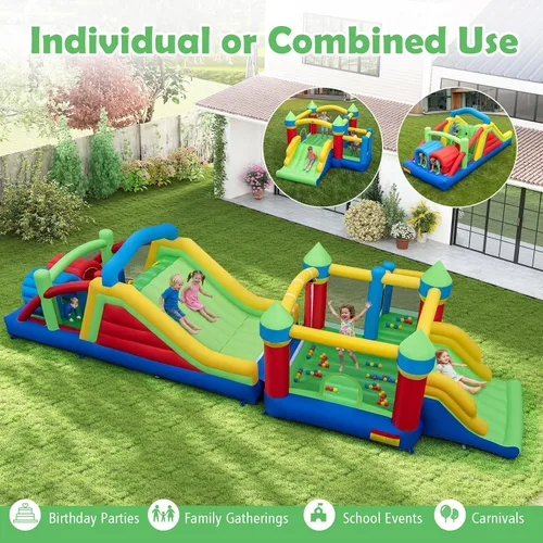 Miniatura 3 de BOUNTECH Casa de rebote inflable con obstáculos, enorme castillo hinchable seccional para niños grandes de 3 a 12 años con toboganes dobles