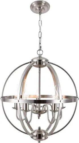 Miniatura 6 de Moderna lámpara de comedor con 5 luces de esfera de níquel cepillado para comedor y sala de estar, vestíbulo y cocina, pasillo y entrada..