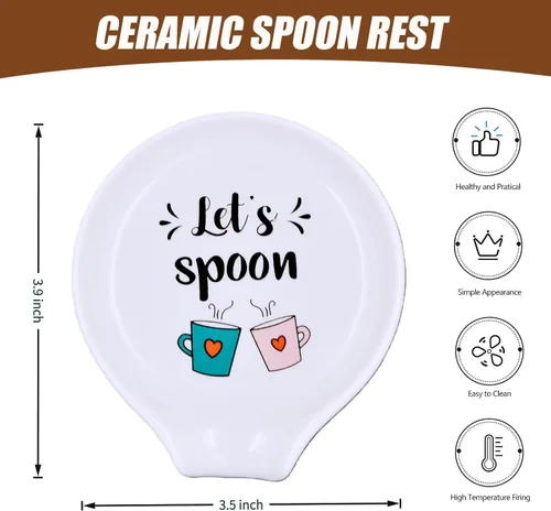 Miniatura 2 de Let's Spoon - Soporte para cuchara de cerámica para cafetería y cocina, 3.5 x 3.9 pulgadas, soporte para cuchara pequeña para estufa, bonito