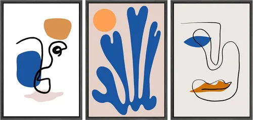 SIGNWIN Juego de arte enmarcado para pared, bohemio, arte lineal, bloque de color, caras y sol, formas abstractas, ilustraciones, arte moderno, de
