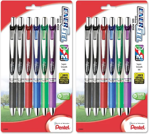 Miniatura 3 de Pentel EnerGel RTX - Bolígrafo de gel líquido retráctil (¹/₃₂ pulgadas), punta de metal, línea mediana, tinta de colores surtidos, paquete de 6