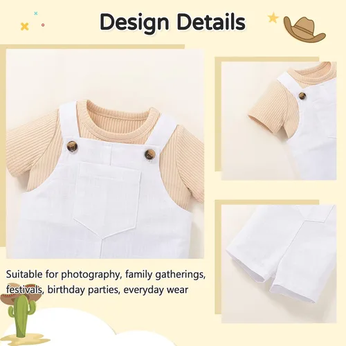 Miniatura 5 de MBMSHEGH Conjunto de ropa de verano para bebé y niño, con parte superior acanalada y tirantes con botones