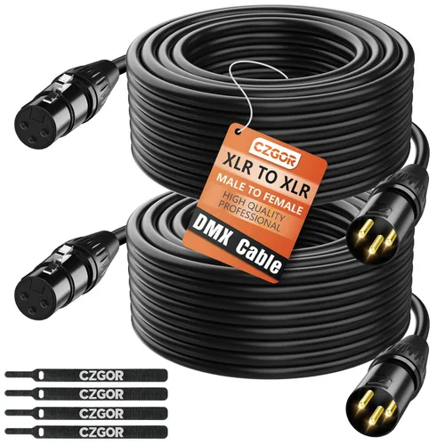 Miniatura 8 de Cable DMX de 10 pies, paquete de 8 cables flexibles XLR chapados en oro de 3 pines macho a hembra, cable para señal de iluminación de escenario