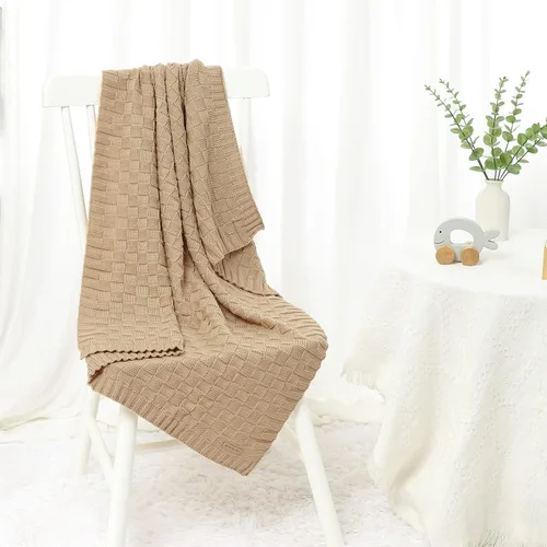 Miniatura 5 de LAWKUL Mantas de bebé con cable de punto, manta suave y aireada para recién nacidos, bebé, para envolver, beige neutro, para cuna, cochecito, 40"x30