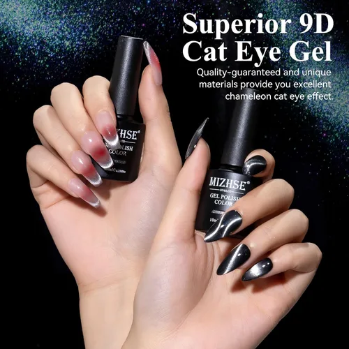 Miniatura 3 de MIZHSE Esmalte de uñas en gel 9D de ojo de gato, esmalte en gel magnético plateado con barra magnética, efecto galaxia mágico con destellos y brillo