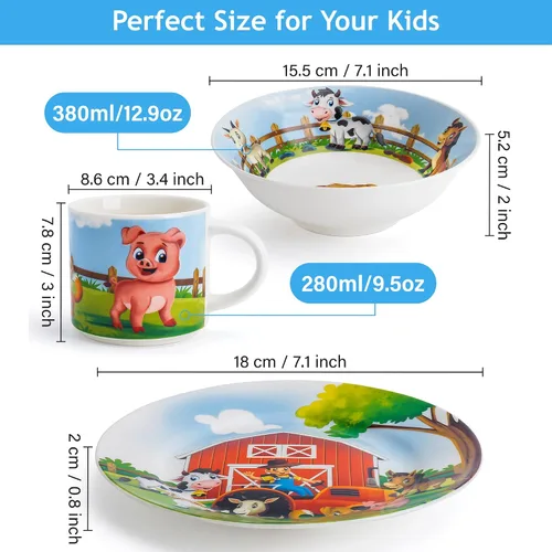 Miniatura 3 de MIAMIO – Juego de 3 vajilla para niños/Platos de porcelana para niños, juego de platos para niños, juego de vajilla para niños – Incluye plato