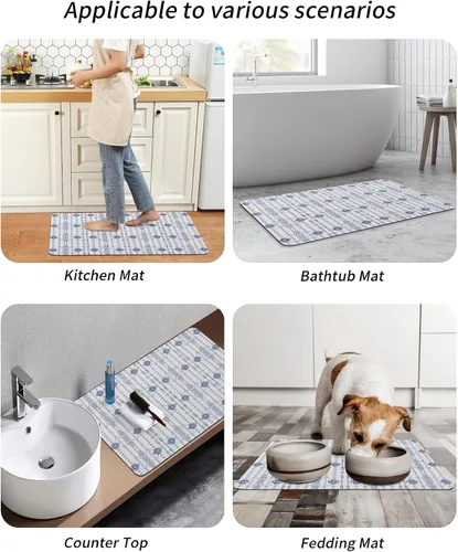 Miniatura 6 de Tapete de baño bohemio indio para bañera, antideslizante, de secado rápido y absorbente, de tierra de diatomeas, lavable, tapete de baño rústico