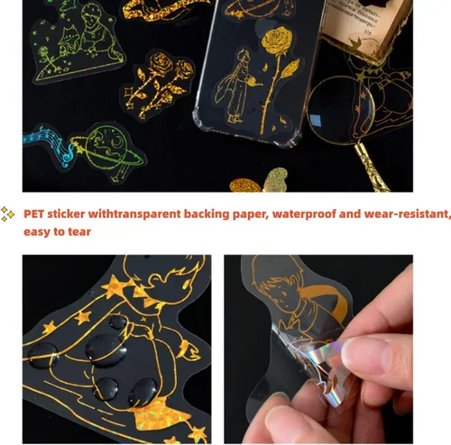 Miniatura 6 de Aromoty Juego de calcomanías holográficas de astrología de lámina dorada (180 piezas con 4 temas), calcomanías impermeables transparentes de resina