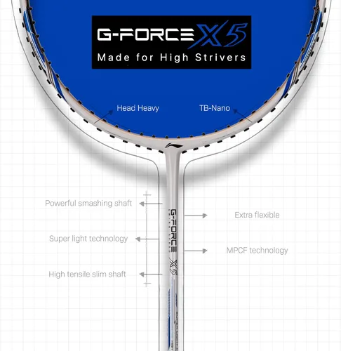 Miniatura 5 de Li-Ning G-Force X5-2.79 oz G6 - Raqueta de bádminton Blanco azul