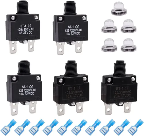 Miniatura 10 de mxuteuk 5 interruptores automáticos de 3 amperios con botón de reinicio manual de 125/250 V CA 32 V CC, interruptor protector de sobrecarga