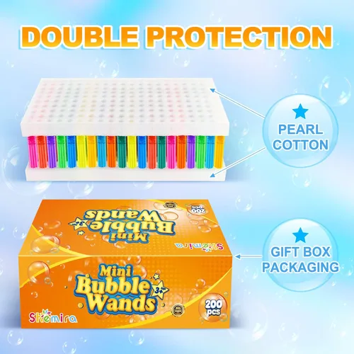 Miniatura 7 de Varita de burbujas, 200 piezas de mini varitas de burbujas a granel en 10 colores, regalos de fiesta de burbujas a granel para niños, juguetes