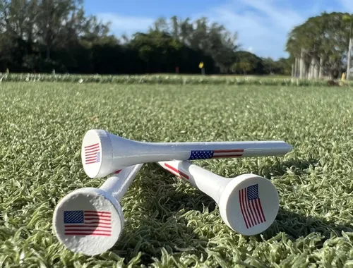 Miniatura 3 de Camisetas de golf de madera con la bandera estadounidense, 2 3/4 pulgadas, 100 camisetas por paquete, camisetas de golf de Estados Unidos