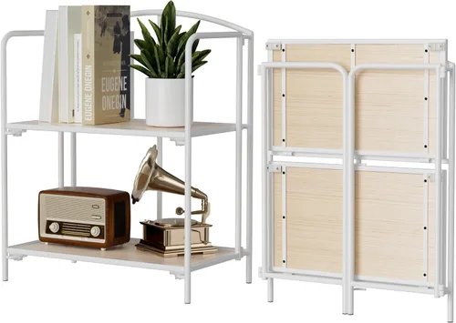 Miniatura 37 de Crofy - Estantería plegable sin montaje para sala de estar, estantería plegable de 2 niveles en color negro para oficina en casa, organizador