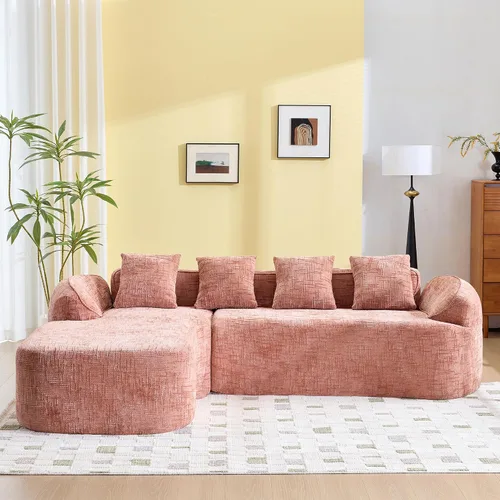 Miniatura 9 de Sofá Sillones de tela de felpilla de 101 pulgadas, sofá para sala con esponja de alta elasticidad, sofás para sala con diseño en forma de L para Rosa