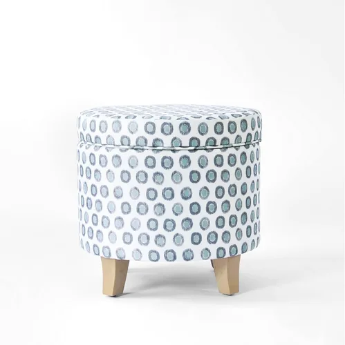 Miniatura 29 de Homepop Decoración del hogar Otomana redonda tapizada de almacenamiento Otomana con almacenamiento para sala de estar y dormitorio con patas Azul