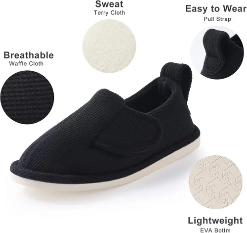 Miniatura 4 de IIITHREE Pantuflas de espuma viscoelástica suaves y ligeras para mujer con forro que absorbe la humedad, cierre ajustable y pantuflas de casa