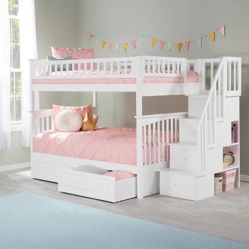 Miniatura 8 de Cama Atlantic Furniture tipo litera con escalera Columbia y cajones de cama en panel elevado, Madera, Blanco