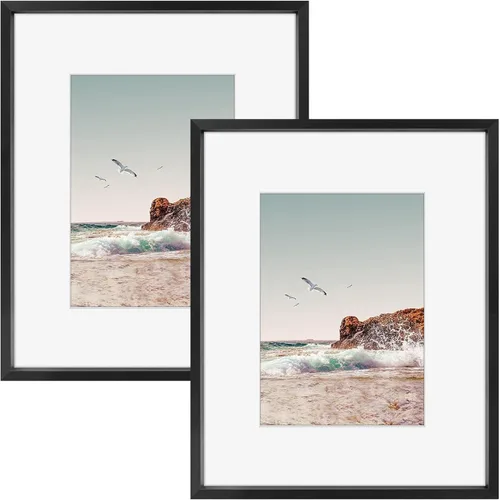 Miniatura 47 de Frametory, Portarretratos de metal de 16 x 24 pulgadas con paspartú para fotos de 12 x 18 pulgadas y vidrio real, colección de marcos de fotos