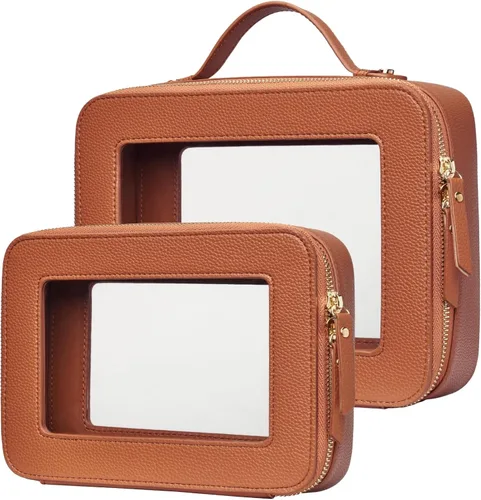 Miniatura 18 de Bolsa de maquillaje transparente Popvibe, estuche de cosméticos de viaje con cremallera, bolsa de aseo transparente con cremallera, organizador Malva