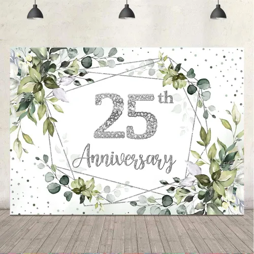 Miniatura 4 de Ticuenicoa Fondo de decoración de aniversario de boda, 7 x 5 pies, pancarta de decoración de 25 aniversario de vegetación, suministros para fiesta