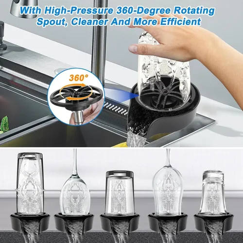 Miniatura 2 de Petyoung Enjuagadora de vidrio para fregadero de cocina, enjuague de vidrio giratorio de 360 grados con cabezal rociador extraíble, lavadora