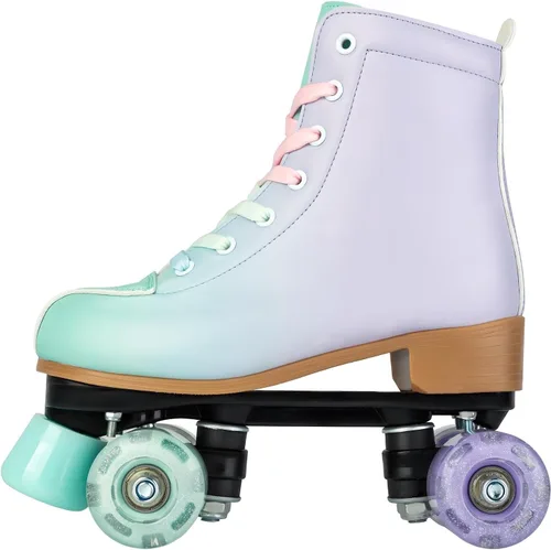 Miniatura 6 de Patines de ruedas para niñas y mujeres, de piel sintética, color verde degradado, morado, con ruedas flash, patines para interiores y exteriores