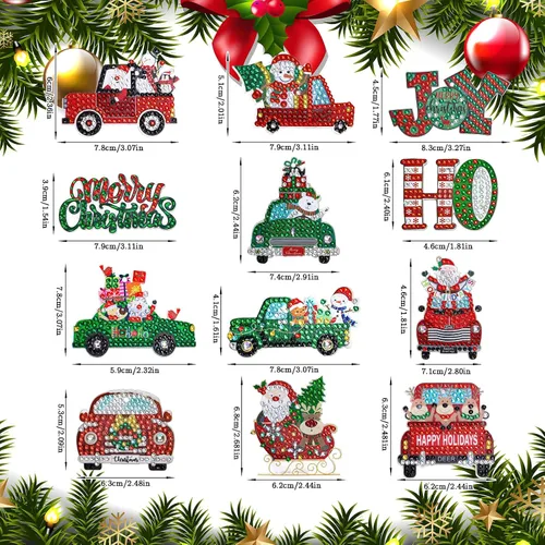 Miniatura 3 de AnyDesign 12 piezas de llavero de arte de diamantes de Navidad, hecho a mano, camión, Papá Noel, muñeco de nieve, pintura de gemas, colgante