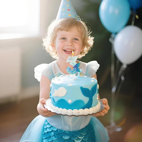 Miniatura 5 de Vela de sirena número 3, decoración de pastel de cola de sirena azul para decoración de fiesta de cumpleaños y aniversario de niñas (número 3)