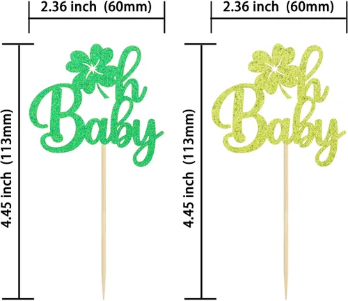 Miniatura 2 de Gyufise Paquete de 24 adornos para cupcakes del Día de San Patricio Lucky Oh Baby con decoraciones de cuatro hojas para pastel de baby shower de San