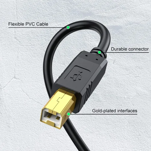 Miniatura 5 de Cable de impresora USB A a USB B, compatible con HP, Canon, Brother, Dell, Epson y más, 25 pies