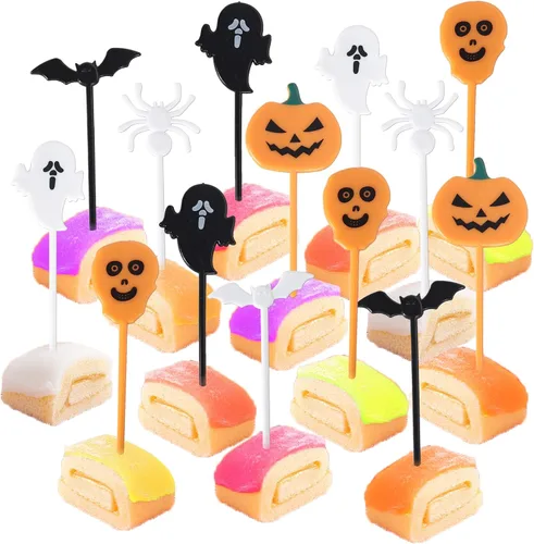 Miniatura 28 de Rsstarxi Paquete de 24 adornos para cupcakes Little Boo con purpurina, bruja, gato, calabaza, castillo, fantasma, magdalenas, alimentos, decoración