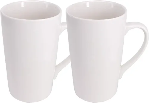 Paquete de 2 tazas de café de 16 onzas, taza de cerámica blanca pura, simple, grande, alta, de cerámica, para té con leche, taza de café con asa