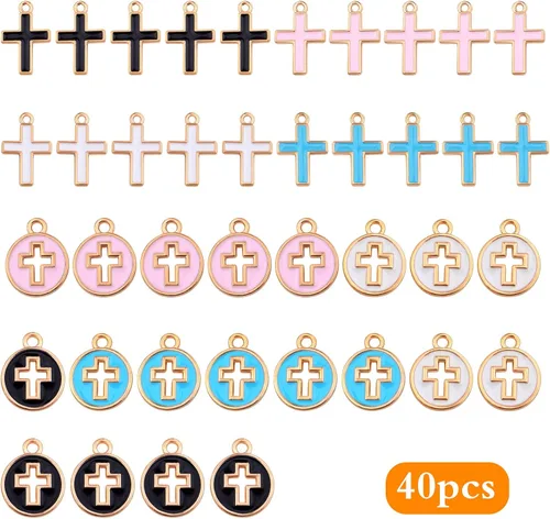 Miniatura 2 de Aylifu 40 dijes de cruz esmaltada de aleación de cruz religiosa crucifijo de Jesús, accesorios de joyería para Pascua, bricolaje, collares