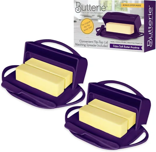 Miniatura 31 de Butterie Mantequillera con Tapa Abatible y Cuchillo a Juego, Contiene 2 Barras/Mantequilla Europea, Soporte para Mantequilla Sin Derrames