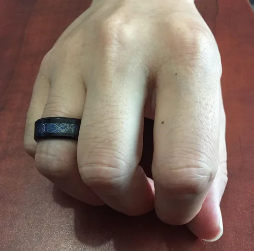 Miniatura 3 de Tanyoyo 0.315 in Azul Negro Dragón Patrón Biselado Bordes Celtas Anillos Joyería Anillo de Boda Para Hombres 7-14, Acero inoxidable, fibra