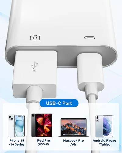 Miniatura 8 de Adaptador de cámara USB C a USB con puerto de carga PD de 30 W, cable OTG compatible con iPhone 17/16/15, iPad, Android, tableta, USB 3.0 hembra
