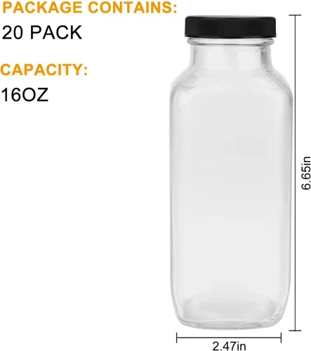 Miniatura 2 de Botellas de agua vintage, botellas de vidrio de 16 onzas, bebidas cuadradas de 16.9 fl oz con tapas para kombucha, té, bebidas caseras de vidrio