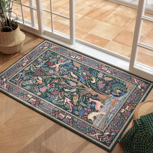 Miniatura 23 de Rugcomf Alfombra de pasillo lavable para cocina 2'6''x8' Alfombra de pasillo para entrada interior floral antideslizante alfombra suave para Azul