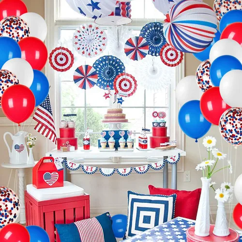 Miniatura 6 de JOYYPOP 80 globos patrióticos rojos, blancos y azules de 12 pulgadas con globos de confeti para decoraciones del 4 de julio, Día
