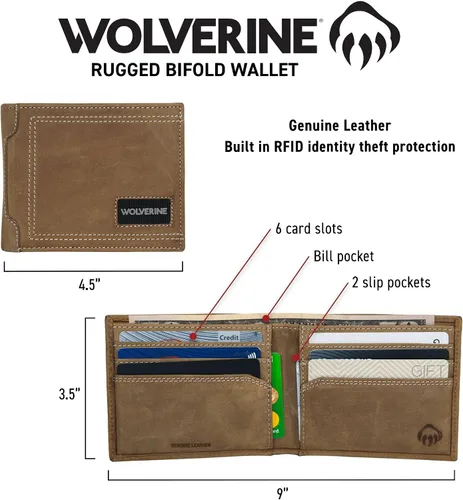 Miniatura 16 de WOLVERINE Billetera plegable de lona/cuero para hombre