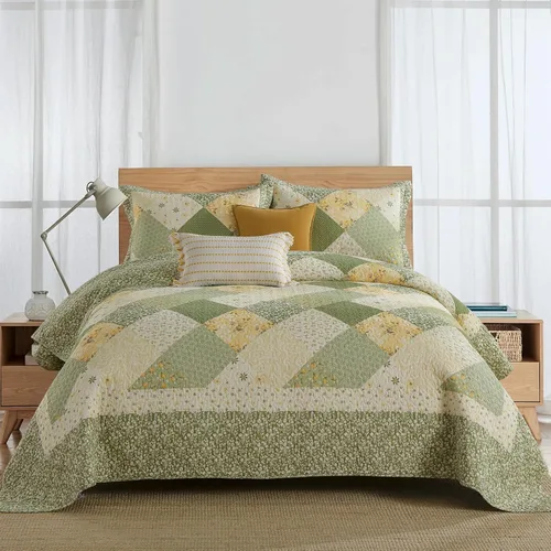 Miniatura 9 de Finlonte Colcha de gran tamaño de 102 x 120 pulgadas, colcha de tamaño Queen de 100% algodón, colcha extragrande, colcha de retazos de granja