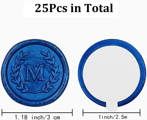 Miniatura 2 de 25 piezas de pegatinas adhesivas de sello de cera azules con letra M, hechas a mano, sin necesidad de sello, pegatinas de cera para rasgar y usar