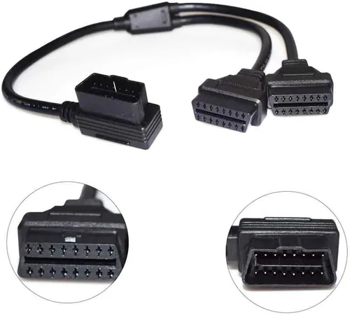 Miniatura 7 de 16 pin OBD2 OBDII Diagnóstico Extensor Divisor Cable de extensión macho a doble hembra Y Cable 12 pulgadas