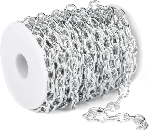 Miniatura 7 de Cadikez - 33 pies de cadenas de cable rolo de plata, 5 mm de aluminio chapado en plata, cadena de eslabones ovalados en O, en rollo a granel