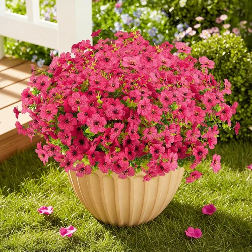 Miniatura 25 de ATTGREAT Flores artificiales para exteriores, plantas sintéticas resistentes a los rayos UV, flores falsas, margaritas, 12 paquetes de plnats de Azul