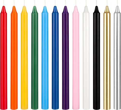 Miniatura 12 de Mega Candles 12 velas rectas sin perfume de colores surtidos supremos, velas de cera hechas a mano de 10 pulgadas x 7/8 pulgadas, campanadas