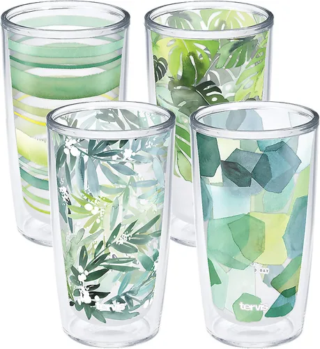 Tervis Yao Cheng - Vaso aislado de doble pared de cristal verde hecho en Estados Unidos mantiene las bebidas frías y calientes, 16 onzas, 4