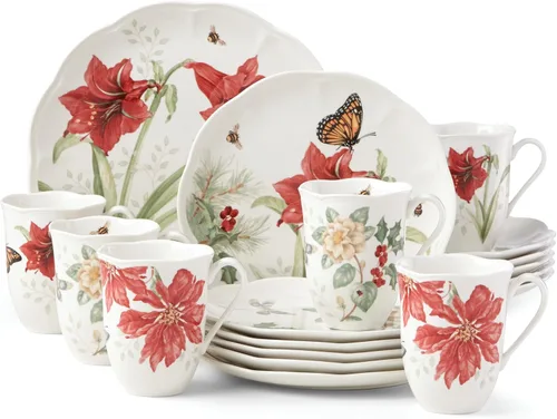 Miniatura 4 de Lenox 884473 Butterfly Meadow Holiday - Juego de vajilla de 12 piezas, Navidad, anfitrión