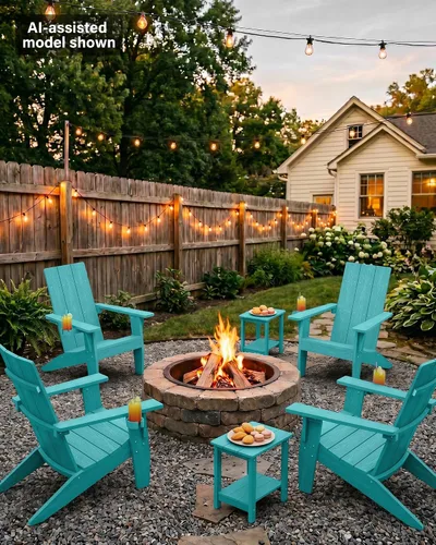 Miniatura 9 de MXIMU Silla Adirondack moderna resistente a la intemperie con portavasos, sillas de gran tamaño para hogueras Adorondic de plástico al aire libre