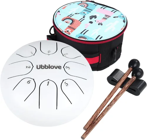 Ubblove Instrumentos de tambor de lengua de acero: 6 pulgadas 8 notas clave de C Metal Steel Drums con bolsa - Instrumento de percusión Educación